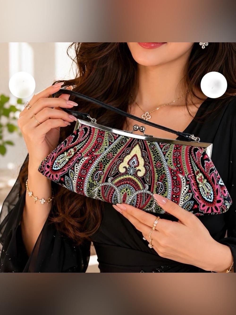 Vintage Talbots Paisley Print Clutch Evening Bag Cotton Pink Green 14x5x2